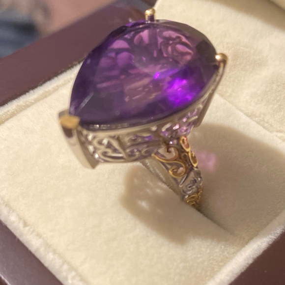 African amethyst ring gold vermeil & platinum over sterling silver, 18.6cwt! - Picture 8 of 9